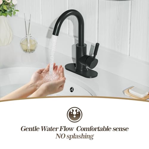 Single Hole Matte Black Single-Handle High-Arc Stainless Steel Faucet for Pre-Kitchen Sink/Bar Sink/Bathroom Sink, with 4 Inch Deck Plate and Supply Hoses, Matte Black, WE08E-MB - color: Matte Black