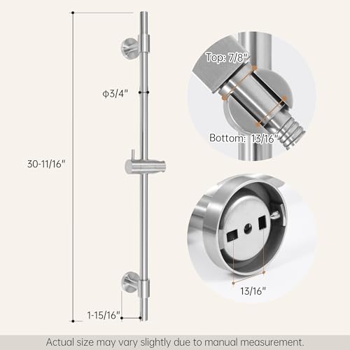 KES All Metal Shower Slide Bar 30-Inch with Adjustable Shower Head Holder | Non-Plastic Shower Sliding Bar with 18/8 Stainless Steel Adjustable Bracket Cover Existing Holes, Brushed Steel - color: Brushed Steel