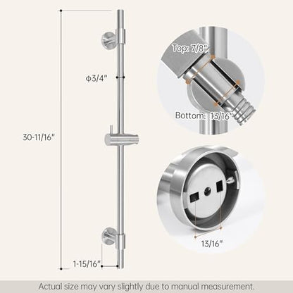 KES All Metal Shower Slide Bar 30-Inch with Adjustable Shower Head Holder | Non-Plastic Shower Sliding Bar with 18/8 Stainless Steel Adjustable Bracket Cover Existing Holes, Brushed Steel - color: Brushed Steel