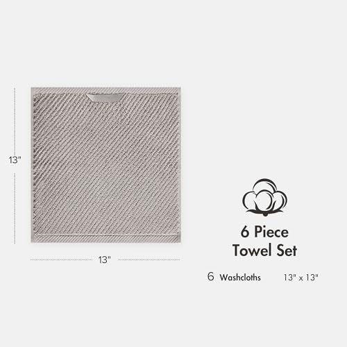 Madison Park 100% Zero Twist Cotton 6 Piece Bathroom Washcloth Set, Grey | 13" x 13" Bath Face Towels, 500 GSM Diagonal Ribbed Wash Cloths, Soft, Quick Dry, Highly Absorbent, Durable, Modern, OEKO TEX - color: Grey, size: 6 Piece Washcloth Towel Set