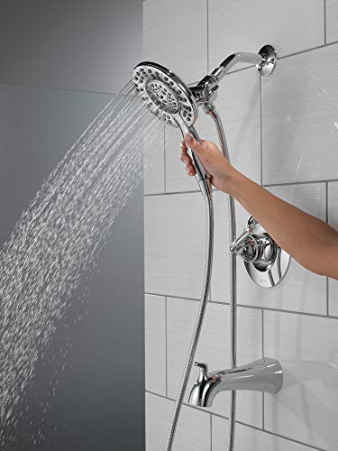 Delta Arvo 14 Series Chrome Bathtub Shower Faucet Set with In2ition 2-in-1 Dual Shower Head with Handheld Spray Combo, Valve Trim Kit, Chrome 144840-I (Valve Included) - color: Chrome