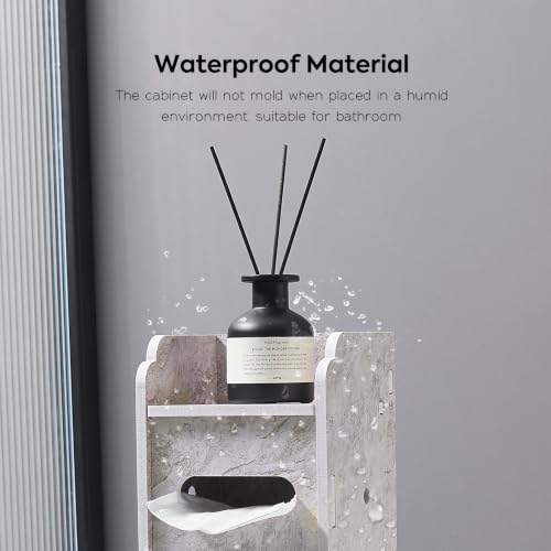 Slim Toilet Paper Storage Cabinet, Freestanding Toilet Paper Holder Stand, Bathroom Storage Cabinet for Storage and Toilet Paper Organization (Marble White)