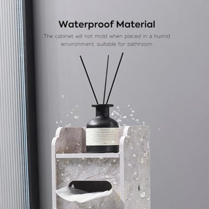 Slim Toilet Paper Storage Cabinet, Freestanding Toilet Paper Holder Stand, Bathroom Storage Cabinet for Storage and Toilet Paper Organization (Marble White)