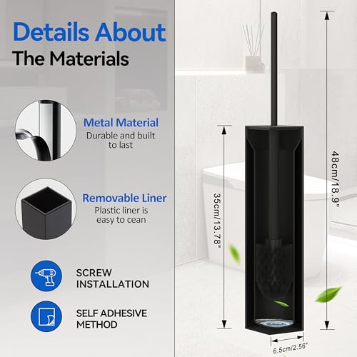 Matte BlackToilet Brush with Holder,Durable Cleaning Toilet Bowl Brushes with Holders - color: Matte Black