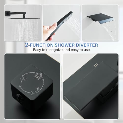 Matte Black Shower System with Tub Spout,All Metal Bathtub Shower Faucet Set With 10-Inch High Pressure Rainfall Head and Handheld Sprayer,Wall Mount for Bathroom Remodel - color: Matte Black, size: 10" with spout