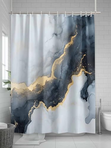 Waterproof Fabric Shower Curtain Black Grey Marble Texture Abstract Art Shower Curtains for Bathroom, Quick-Drying, Machine Washable 36x72 Inch - color: Black Gray Gold, size: 36"W x 72"L (Pack of 1)