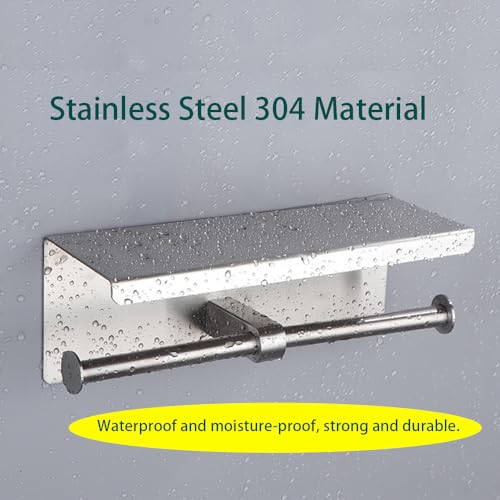 Double Toilet Paper Holder with Shelf Double Roll Toilet Paper Holder Wall Mounted Stainless Steel for Bathroom (Silver) - color: Silver-double With Shelf, size: Fits Regular Rolls