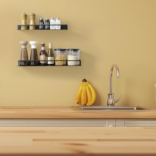 RFOUO 20 Inch Small Metal Wall Shelf with Guard Rail,Black,1 Pack | Small Bathroom Shelf, Wall Mounted, Aluminum Floating Shelf, For Toothbrush Perfume Spice,Bathroom Bedroom Kitchen - color: Black, size: 20Inch