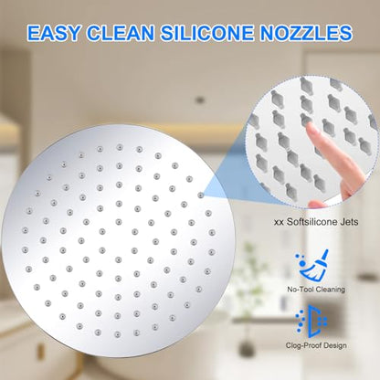Rain Shower Head - 10 Inch Round 304 Stainless Steel Metal Shower Head Self-Cleaning Silicone Nozzles Pressure Boosting Design Ceiling or Wall Mount Rainfall Showerhead - size: 10 Inch Round