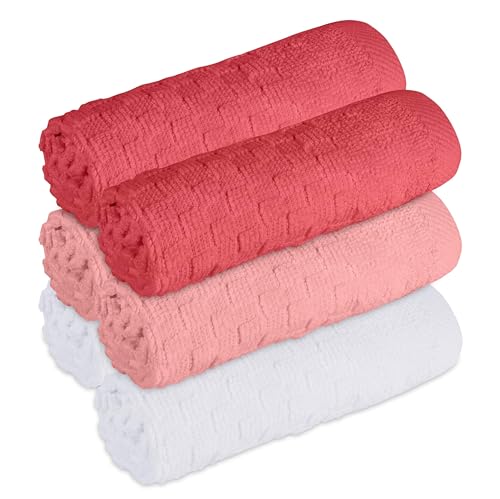 GREEN LIFESTYLE 12x12 inches Checker Washcloths 6 Pack, Soft, Durable, Highly Absorbent and Luxurious (Pink) - color: Pink
