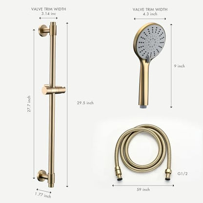 Adjustable 30-Inch Shower Slide Bar with 5-Function Handheld Shower Head, Stainless Steel Wall Mount Shower Slide Bar Set with Extra Hose (Brushed Gold) - color: Brushed Gold