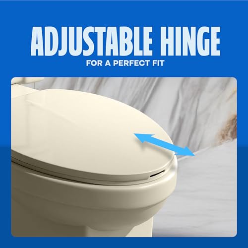 HIGHCRAFT Premium Elongated Toilet Seat with Adjustable Hinges - Molded Plastic Toilet Seat - Fits Standard Elongated Toilets - Oval Seat in Bone/Beige - color: Bone, size: Elongated