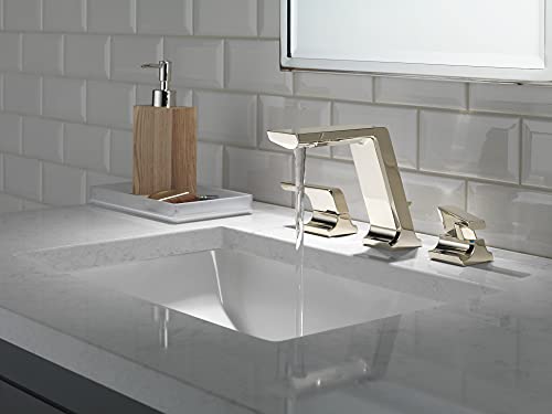 Delta Pivotal Polished Nickel Bathroom Faucet 3 Hole, 8 Inch Widespread Bathroom Sink Faucet for Vanity, Metal Push-Pop Drain, Lumicoat Polished Nickel 3599LF-PN-PR-MPU - color: Polished Nickel