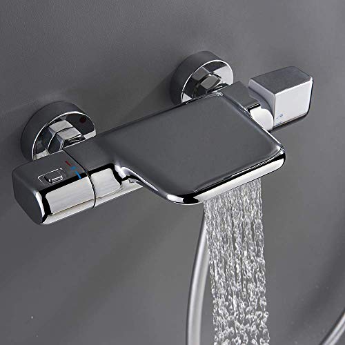 Wall Mounted Bathtub Faucet with Shower, Bath Shower Faucet System Mixer Thermostatic Mixer Taps Brass Shower Taps with Hand Shower and Shower Hose Set,Chrome,Chrome - color: Chrome