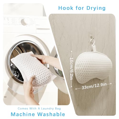 Bathtub Bath Pillows for Tub - Bathtub Pillow for Neck & Back Support with Ergonomic TPE, 4D Mesh Upgraded Bath Tub Pillow Headrest with 3 Strong Suction Cups & Hook, Bathroom Accessories, Spa Gifts - size: Small White