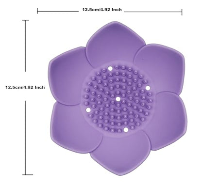 2 Pack Silicone Soap Dish,Lotus Shaped Self Draining Soap Holder, Sponge Holder, for Shower,Bathroom,Kitchen Sink Organizer (Purple) - color: Purple Lotus