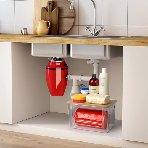 2-in-1 Stackable Trash Bag Dispenser & dishwasher pod holder with Wooden Top – Garbage Bag Holder for 13-33 Gallon Bags – Trash Bag Dispenser Under Sink with Anti-Slip Base for Laundry Detergent Pods