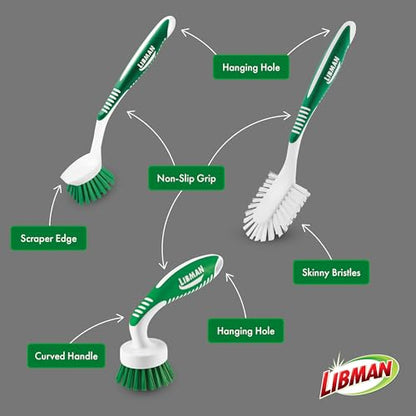 Libman Green & White Cleaning Brush Kit, 3-Piece Set, All-Purpose Brushes for Kitchen, Basins, Sinks, Dishwashers | All-purpose cleaning brush set for kitchen, basins, sinks, and dishwashers; 3-piece. - style: Kitchen Brush Kit
