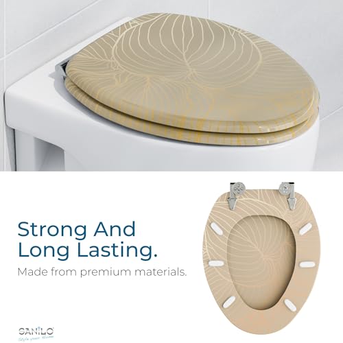 SANILO Wooden Toilet Seat with Soft Close [ELONGATED] - Decorative, Quiet & Slow Close Molded Wood Seat - With Strong Bumpers & Hinges - Adjustable Fit - Hosta - color: Hosta