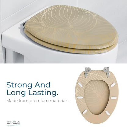 SANILO Wooden Toilet Seat with Soft Close [ELONGATED] - Decorative, Quiet & Slow Close Molded Wood Seat - With Strong Bumpers & Hinges - Adjustable Fit - Hosta - color: Hosta