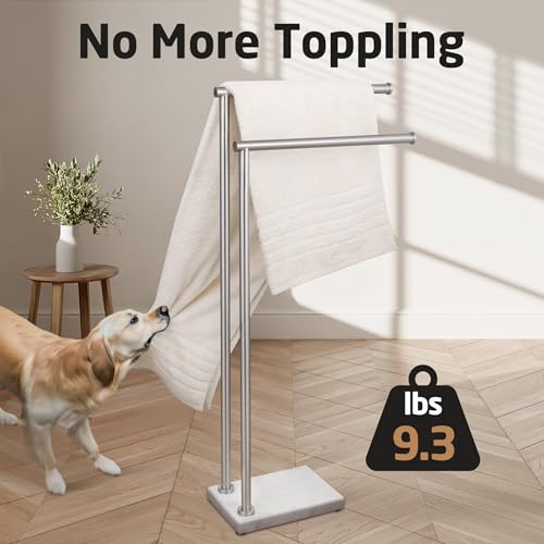 KES Standing Towel Rack, Heavy Natural Marble Base, 2-Tier, Brushed Steel | 304 Stainless Steel Frame, 36-Inch Tall Bar Fits Bath Sheets, 9.3 Lb Weighted Base Prevents Tipping, No-Drill Assembly - size: 33-37 inch (2-tier, Variable Height)