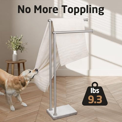 KES Standing Towel Rack, Heavy Natural Marble Base, 2-Tier, Brushed Steel | 304 Stainless Steel Frame, 36-Inch Tall Bar Fits Bath Sheets, 9.3 Lb Weighted Base Prevents Tipping, No-Drill Assembly - size: 33-37 inch (2-tier, Variable Height)