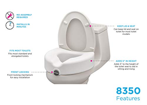 NOVA Toilet Seat Riser – Adds 5” Height, Raised Toilet Seat with ON/Off Front Lock, 300 lb Capacity, Fits Standard & Elongated Toilets, Slip-Resistant Bathroom Safety Aid for Seniors - style: WithoutArms