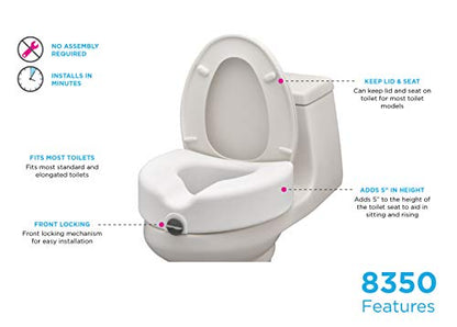 NOVA Toilet Seat Riser – Adds 5” Height, Raised Toilet Seat with ON/Off Front Lock, 300 lb Capacity, Fits Standard & Elongated Toilets, Slip-Resistant Bathroom Safety Aid for Seniors - style: WithoutArms