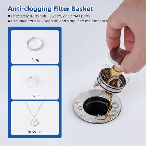 Hibbent Metal Bathroom Sink Drain & Stopper Fit with or Without Overflow | Universal Drain Stopper with Detachable Stainless Steel Strainer Basket for Lavatory Vanity Vessel Sink, Brushed Nickel - color: Brushed Nickel