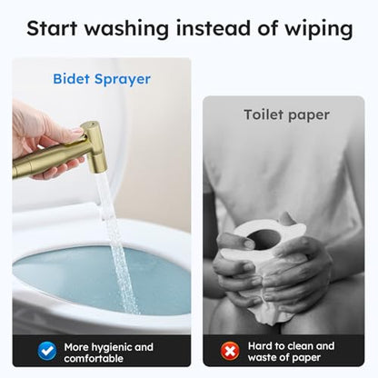 Arofa Handheld Bidet Sprayer, Bidet Attachment for Toilet, Brushed Gold | Adjustabel Water Pressure, Leak-Free Hose, Fits Two-Piece Toilets, Feminine/Baby/Pet Wash, Cloth Diaper Rinse, Easy Install - color: Gold, size: 1 Pack