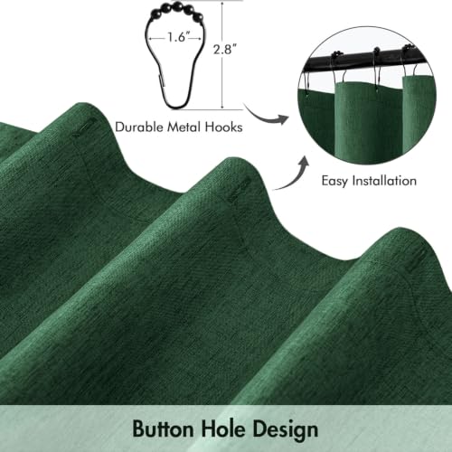 ANRODUO Dark Green Linen Textured Fabric Shower Curtain Set - W72xL84 | Farmhouse Shower Curtain with 12 Metal Hooks, Waterproof Heavy Duty, Button Hole Design, Machine Washable for Bathroom - color: Dark Green, size: 72"W x 84"L (Pack of 1)