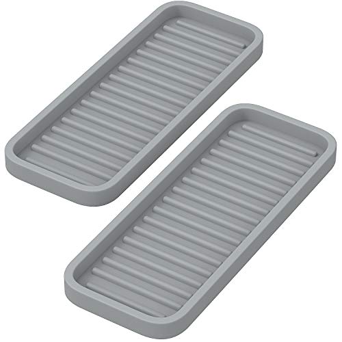 ZAPPOWARE Silicone Kitchen Sink Caddy Sponge Holder 9x3.5 (2-pack) Gray - Bathroom Vanity Tray Organizer, Kitchen Soap Tray for Dish Scrubber, Soap Dispenser and Sponge