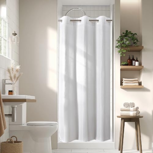 eachope No Hook Shower Curtain, Waterproof Slub Fabric, White 36x74 in | no separate liner, split grommets, waterproof backing, weighted hem, 160GSM slub fabric, machine washable, renter friendly - color: White, size: 36"WX74"L (pack of 1)