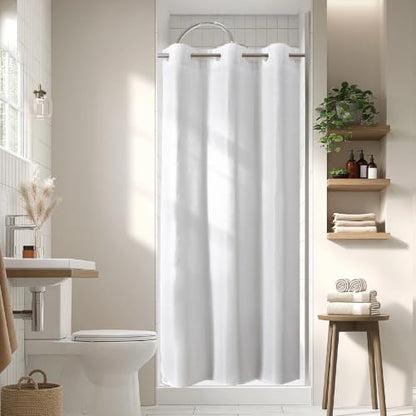 eachope No Hook Shower Curtain, Waterproof Slub Fabric, White 36x74 in | no separate liner, split grommets, waterproof backing, weighted hem, 160GSM slub fabric, machine washable, renter friendly - color: White, size: 36"WX74"L (pack of 1)