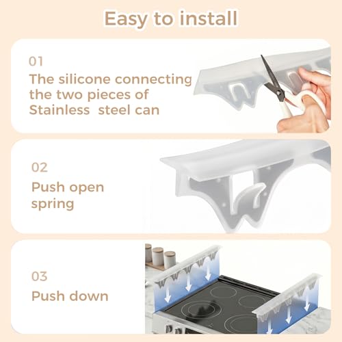 Silicone Stove Gap Covers with Stainless Steel, Oven Gap Filler Seals Gaps Between Stovetop and Counter, Stove Gap Guards Range Trim Kit, Easy to Clean Stove Gap Guard (Clear 2 Pack,25") - color: Clear, size: 25 inches