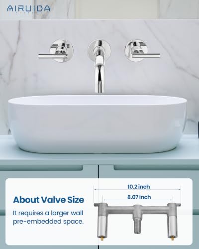 Airuida Wall Mounted Bathroom Sink Faucet,Chrome Polish Vanity Sink Faucet | Lever Handle,3 Holes,360° Widespread Swivel Spout,Rotatable Bathroom Faucet - color: Chrome Polish