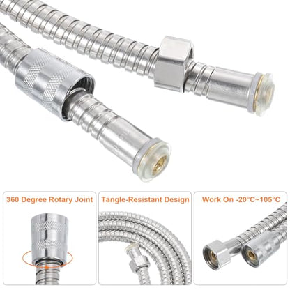 uxcell Shower Hose 79 Inches Extra Long Stainless Steel Handheld Shower Flexible Hose Replacement with Brass Connectors Anti-Explosion Anti-Kink Leakproof Hose, Silver - color: Silver, size: 2m