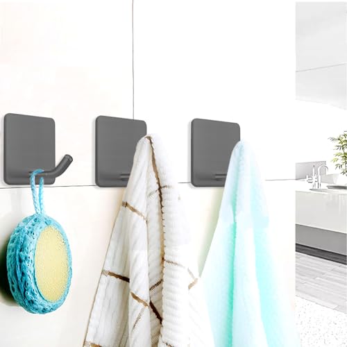 Adhesive Towel Hooks Stick on Towel Hanger Wall Hooks Waterproof Stainless Steel Sticky Hooks for Hanging Bathroom Kitchen Home Grey -4 Packs - color: Gray