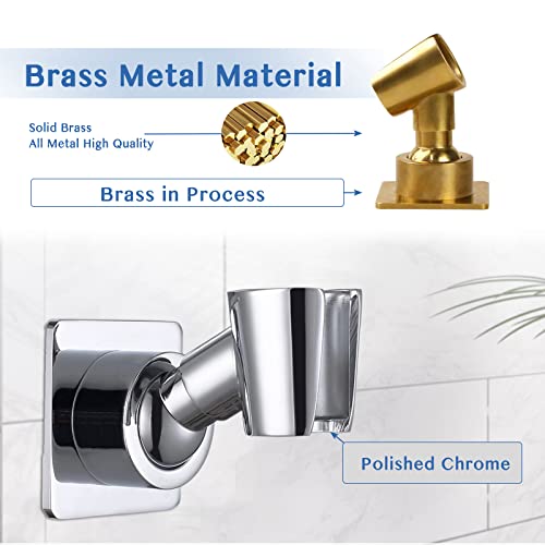 Shower Head Holder, Adjustable Handheld Brass Shower Head Bracket, Wall Mount Holder, Drill Free Glue Installation (Polished Chrome) - color: Polished Chrome