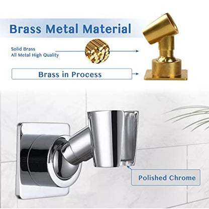 Shower Head Holder, Adjustable Handheld Brass Shower Head Bracket, Wall Mount Holder, Drill Free Glue Installation (Polished Chrome) - color: Polished Chrome