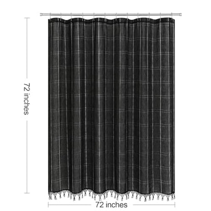 Linen Boho Farmhouse Shower Curtain Set with Tassel, Modern Bohemian French Country Chic Bathroom Shower Curtain Set with PEVA Liner, Cotton Luxury Fabric Shower Curtain,72x72 - Black - color: Black, size: 72"W x 72"L (Pack of 1)