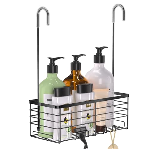 YUOROS 304 Stainless Steel Hanging Shower Caddy (Black) | Over the Door Shower Organizer Rack Rustproof Bathroom Storage Shampoo Holder Basket - color: Black, size: 1 Tier