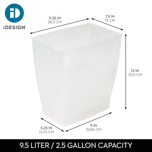 iDesign Small Plastic Bathroom Trash Can, Slim Rectangle, 2-Pack, Frost | Bedroom, Office, Dorm