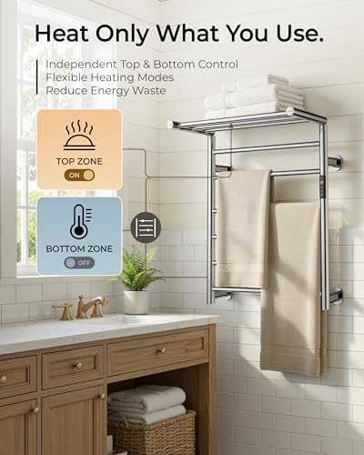 Heated Towel Rack Foldable Smart Dual-Zone APP No-Drill Chrome CA3 - color: Chrome, size: Pro-9Bar H35.43 x W21.65