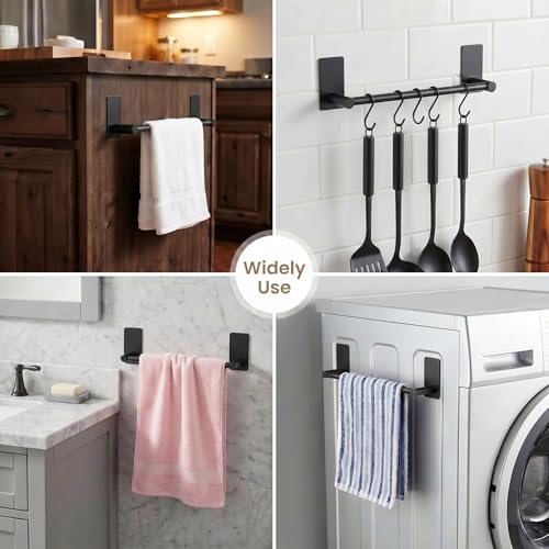Songtec Stick Towel Bar Black 12-Inch, Adhesive Bath Towel Rack No Drill, Strong Adhesion Tape Mount Towel Holder, Stainless Steel - Black - color: Black, size: 12-Inch