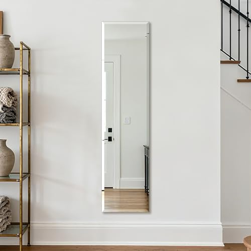 Ruomeng Frameless Full Length Mirror for Wall, 48x12 Inch Bathroom Vanity Mirror Farmhouse, Large Rectangle Mirror with Beveled Edge, Tempered Glass, Hangs Horizontally or Vertically - size: 48"L x 12"W