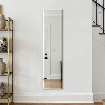 Ruomeng Frameless Full Length Mirror for Wall, 48x12 Inch Bathroom Vanity Mirror Farmhouse, Large Rectangle Mirror with Beveled Edge, Tempered Glass, Hangs Horizontally or Vertically - size: 48"L x 12"W