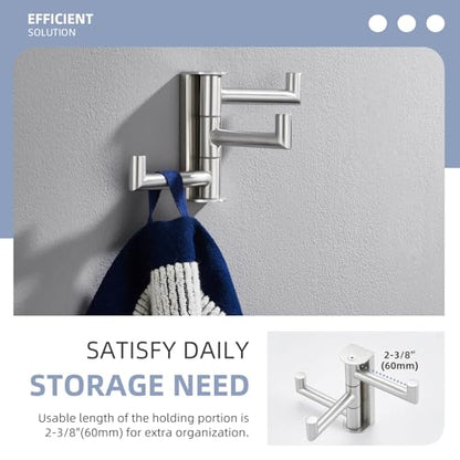 Angle Simple Swivel Towel Hook 3 Arms, Robe Coat Wall Hook, Brushed Nickel | Solid SUS304 Stainless Steel, Hand Towel Holder for Bathroom Shower Kitchen, Fold Flush to the Wall, Screws Mounted - color: Brushed Nickel, size: 1 Pack