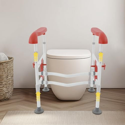 Toilet Frame Rail for Elderly, Adjustable Toilet Safety Frame, Stability Bathroom Handrail Assist Grab Bar Handles Railings for Elderly, Senior, Handicap Disabled, 330lbs Weight Capacity (Orange)