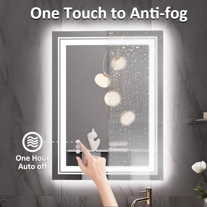 Snowdool 28 x 20 in LED Bathroom Mirror, Front and Backlit, Anti-Fog | Front and Backlit, Stepless Dimming, Anti-Fog, Memory Function - size: 28"L x 20"W